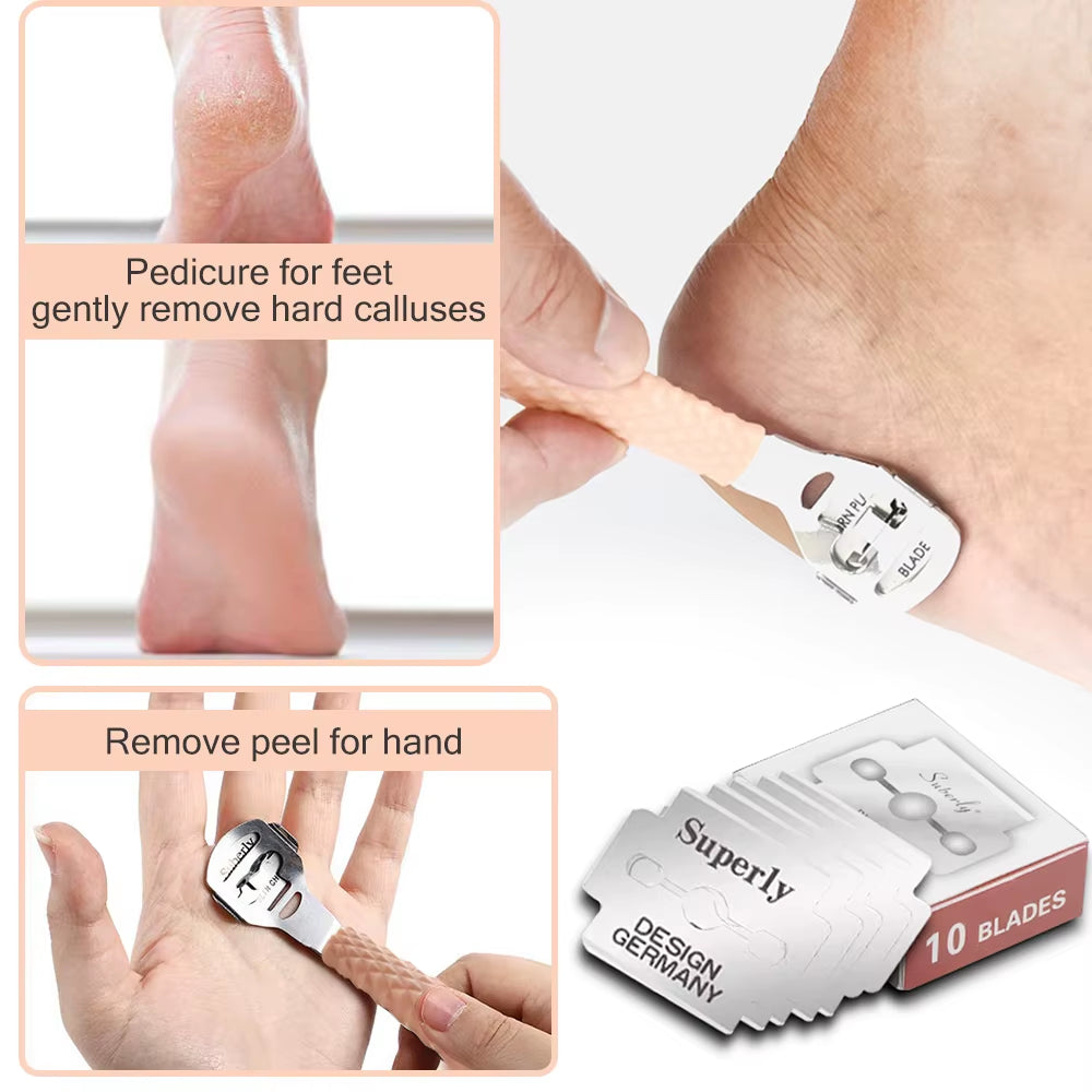 Professional Foot Care Tools - Heel and Cuticle Scraper, Pedicure File with Razor Blades for Effective Foot Care