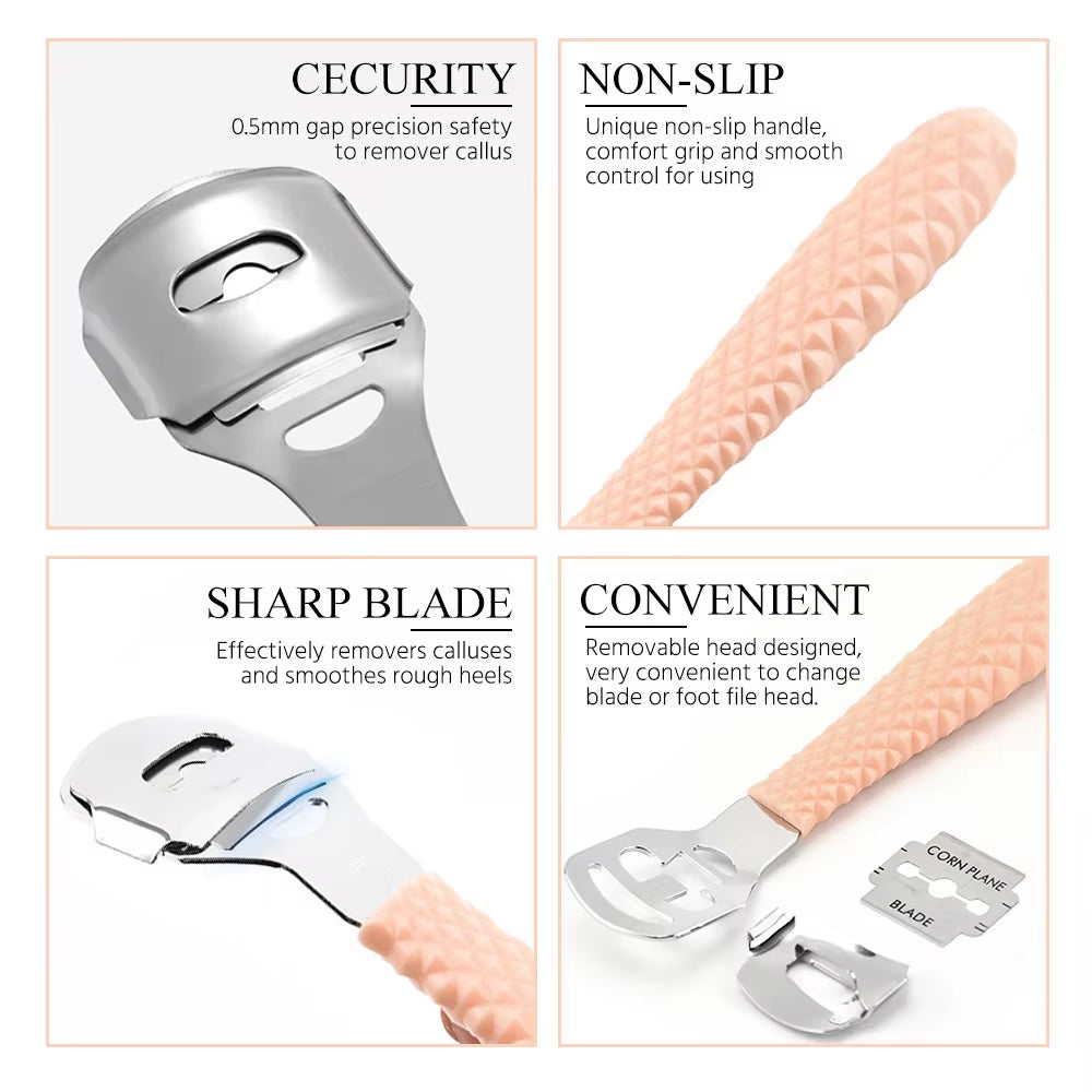 Professional Foot Care Tools - Heel and Cuticle Scraper, Pedicure File with Razor Blades for Effective Foot Care